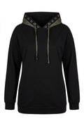 Plus Size Long Sleeve Patterned Hooded Sweatshirt with Elastic Waist