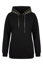 Plus Size Long Sleeve Patterned Hooded Sweatshirt with Elastic Waist