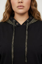 Plus Size Long Sleeve Patterned Hooded Sweatshirt with Elastic Waist