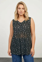 Plus Size V-Neck Lace Detailed Unlined Sleeveless Blouse