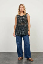 Plus Size V-Neck Lace Detailed Unlined Sleeveless Blouse