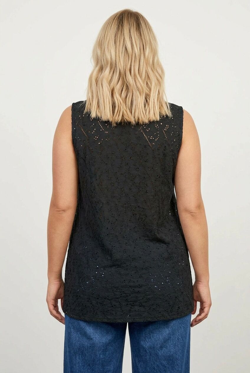 Plus Size V-Neck Lace Detailed Unlined Sleeveless Blouse