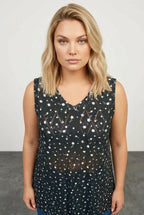 Plus Size V-Neck Lace Detailed Unlined Sleeveless Blouse