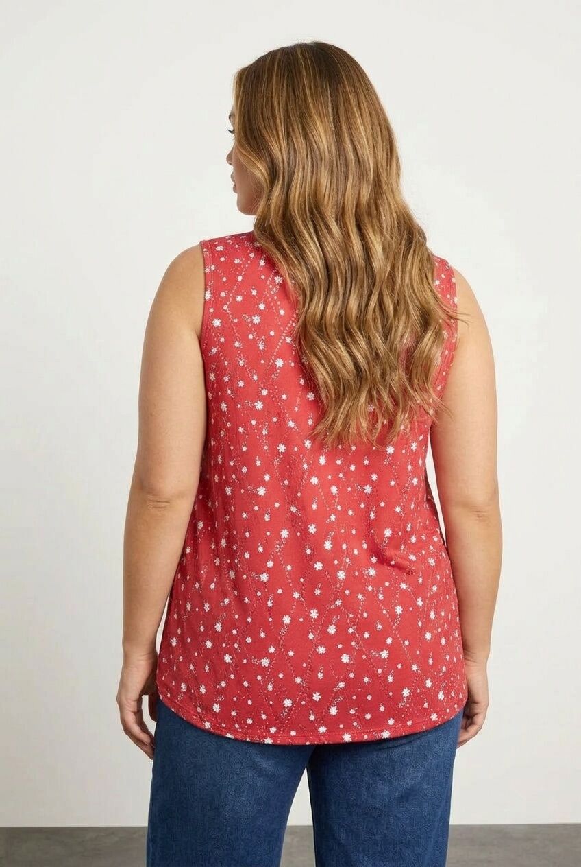 Plus Size V-Neck Lace Detail Unlined Sleeveless Blouse