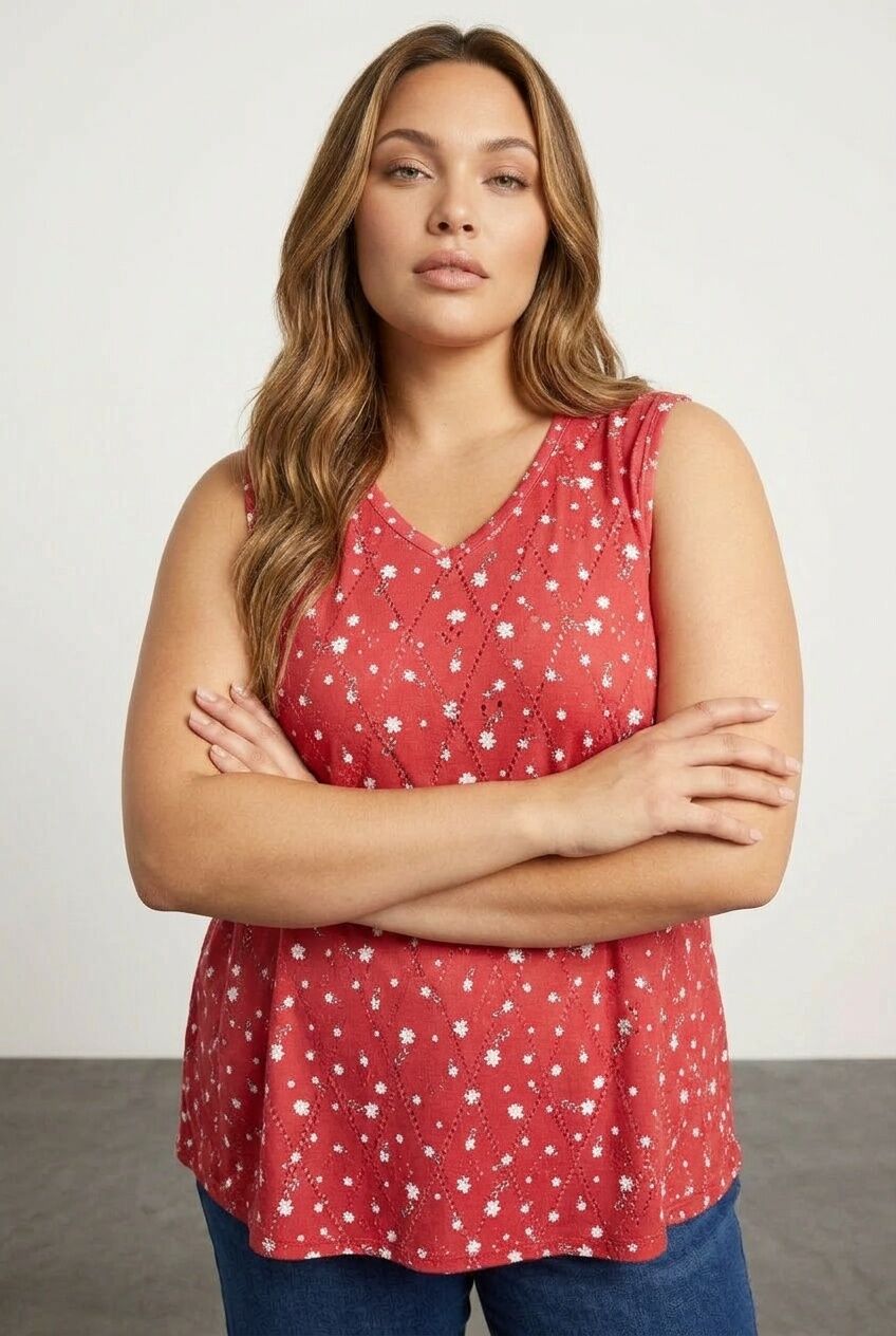 Plus Size V-Neck Lace Detail Unlined Sleeveless Blouse
