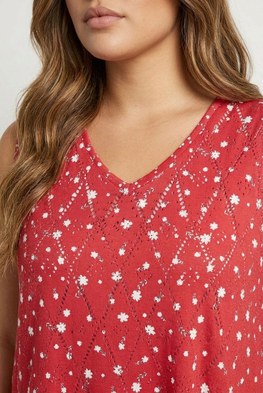 Plus Size V-Neck Lace Detail Unlined Sleeveless Blouse