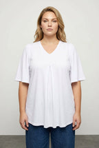 Plus Size V-Neck Patterned Asymmetrical Cut Stretchy Blouse