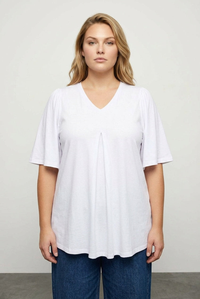 Plus Size V-Neck Patterned Asymmetrical Cut Stretchy Blouse