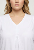 Plus Size V-Neck Patterned Asymmetrical Cut Stretchy Blouse
