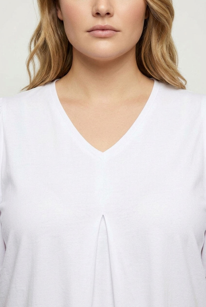 Plus Size V-Neck Patterned Asymmetrical Cut Stretchy Blouse