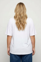 Plus Size V-Neck Patterned Asymmetrical Cut Stretchy Blouse