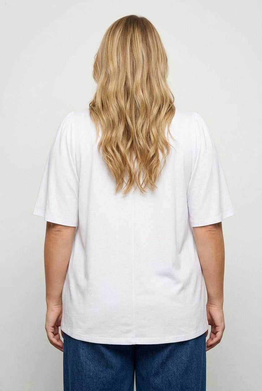 Plus Size V-Neck Patterned Asymmetrical Cut Stretchy Blouse