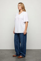 Plus Size V-Neck Patterned Asymmetrical Cut Stretchy Blouse