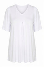 Plus Size V-Neck Patterned Asymmetrical Cut Stretchy Blouse