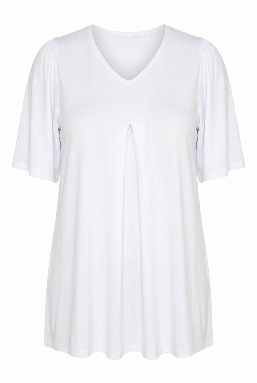 Plus Size V-Neck Patterned Asymmetrical Cut Stretchy Blouse