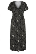 Plus Size V-Neck Patterned Belted Short Sleeve Wrap Dress