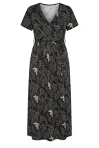 Plus Size V-Neck Patterned Belted Short Sleeve Wrap Dress