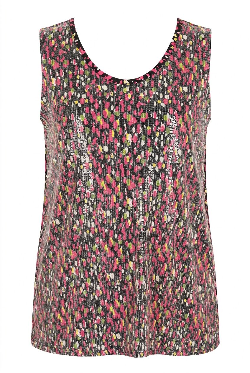 Plus Size V-Neck Patterned Sequin Embellished Sleeveless Blouse