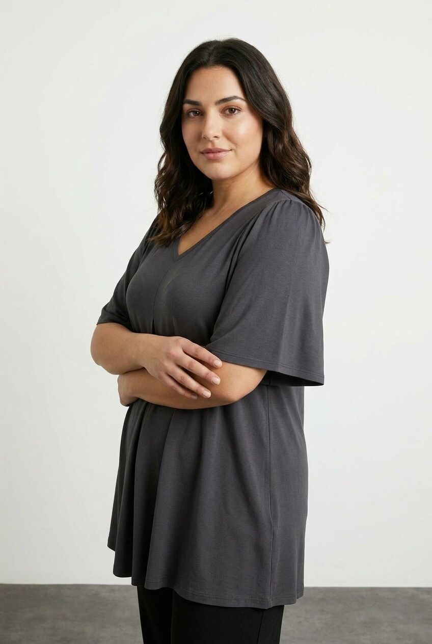 Plus Size V-Neck Plain Asymmetrical Cut Stretchy Blouse