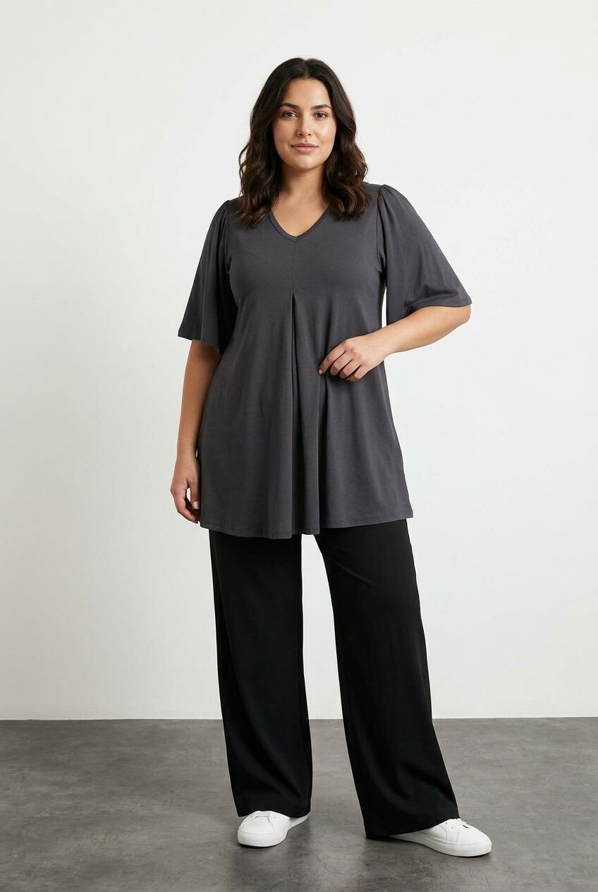 Plus Size V-Neck Plain Asymmetrical Cut Stretchy Blouse