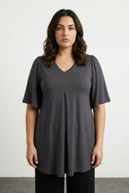 Plus Size V-Neck Plain Asymmetrical Cut Stretchy Blouse
