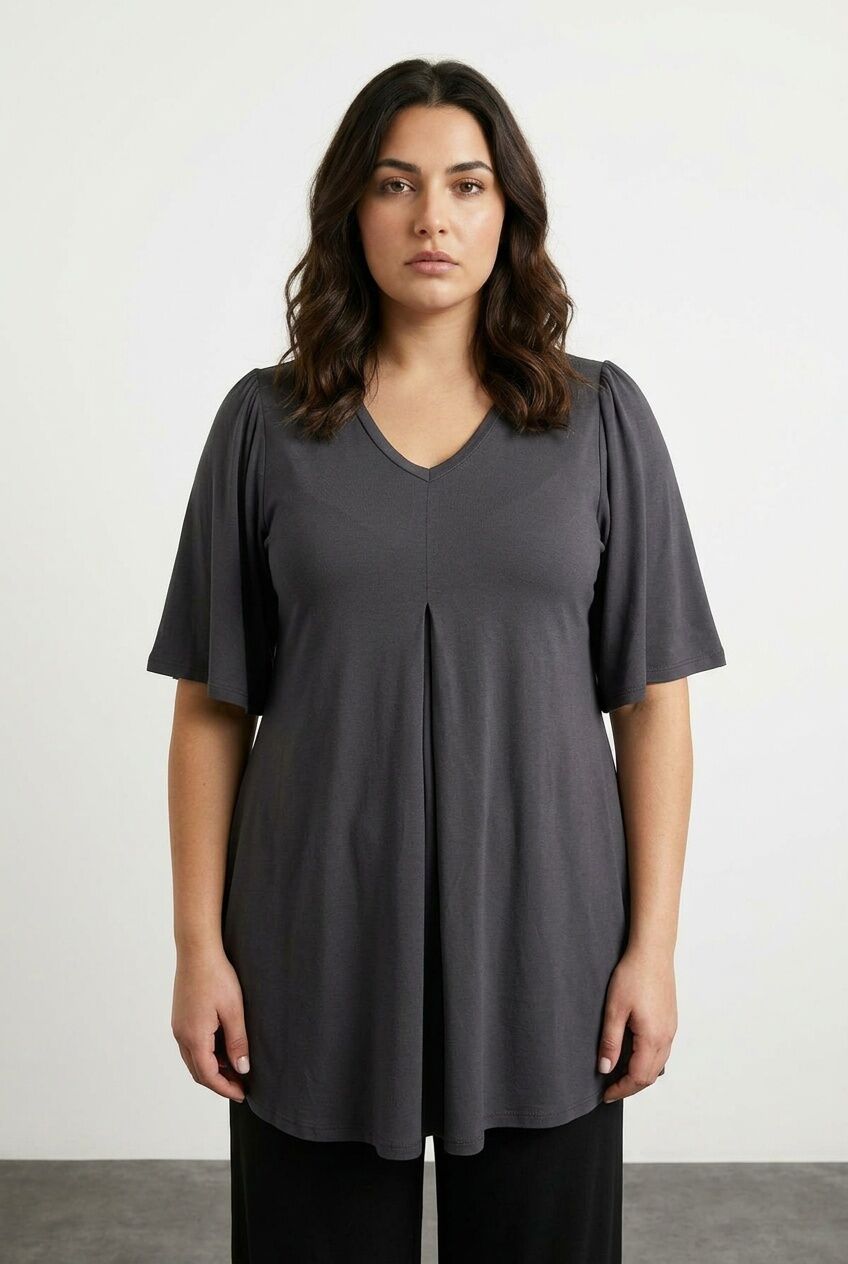 Plus Size V-Neck Plain Asymmetrical Cut Stretchy Blouse