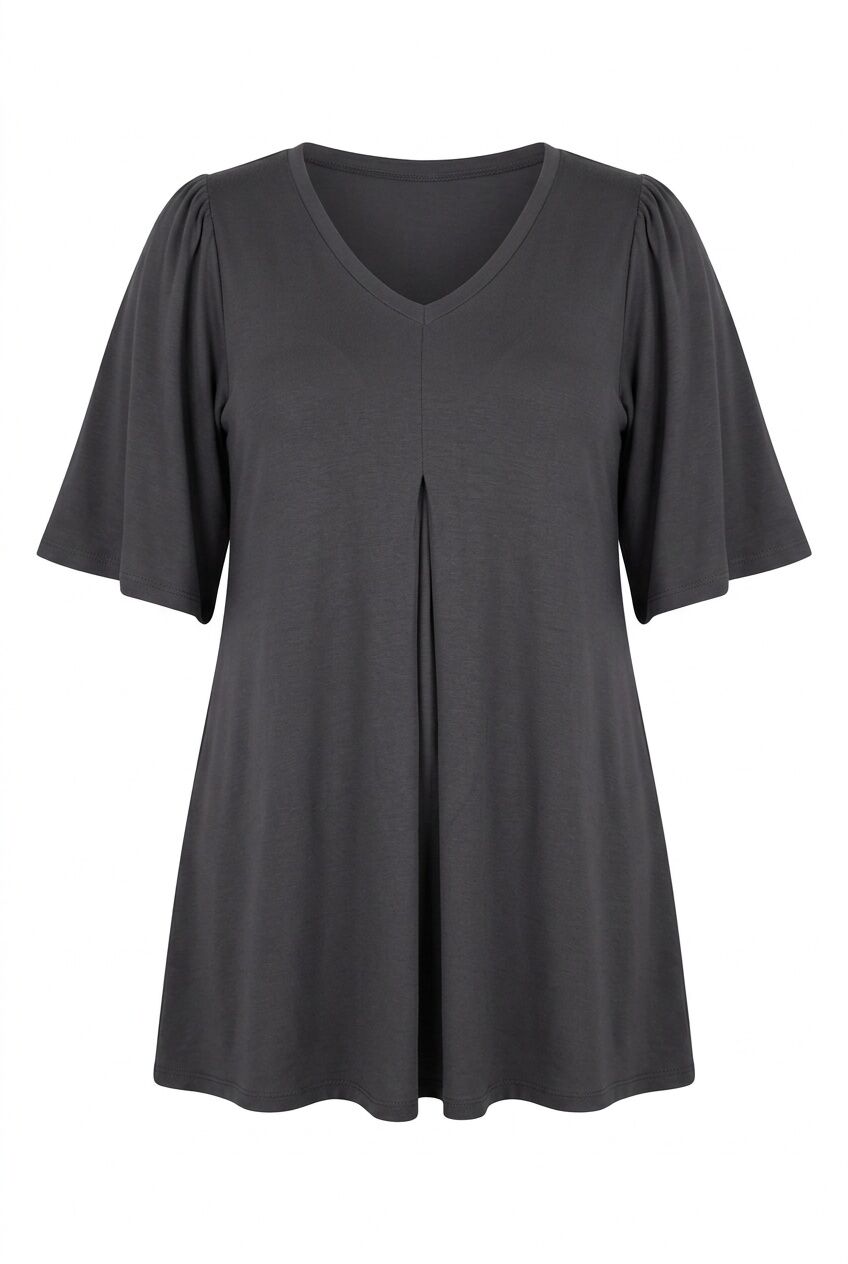 Plus Size V-Neck Plain Asymmetrical Cut Stretchy Blouse