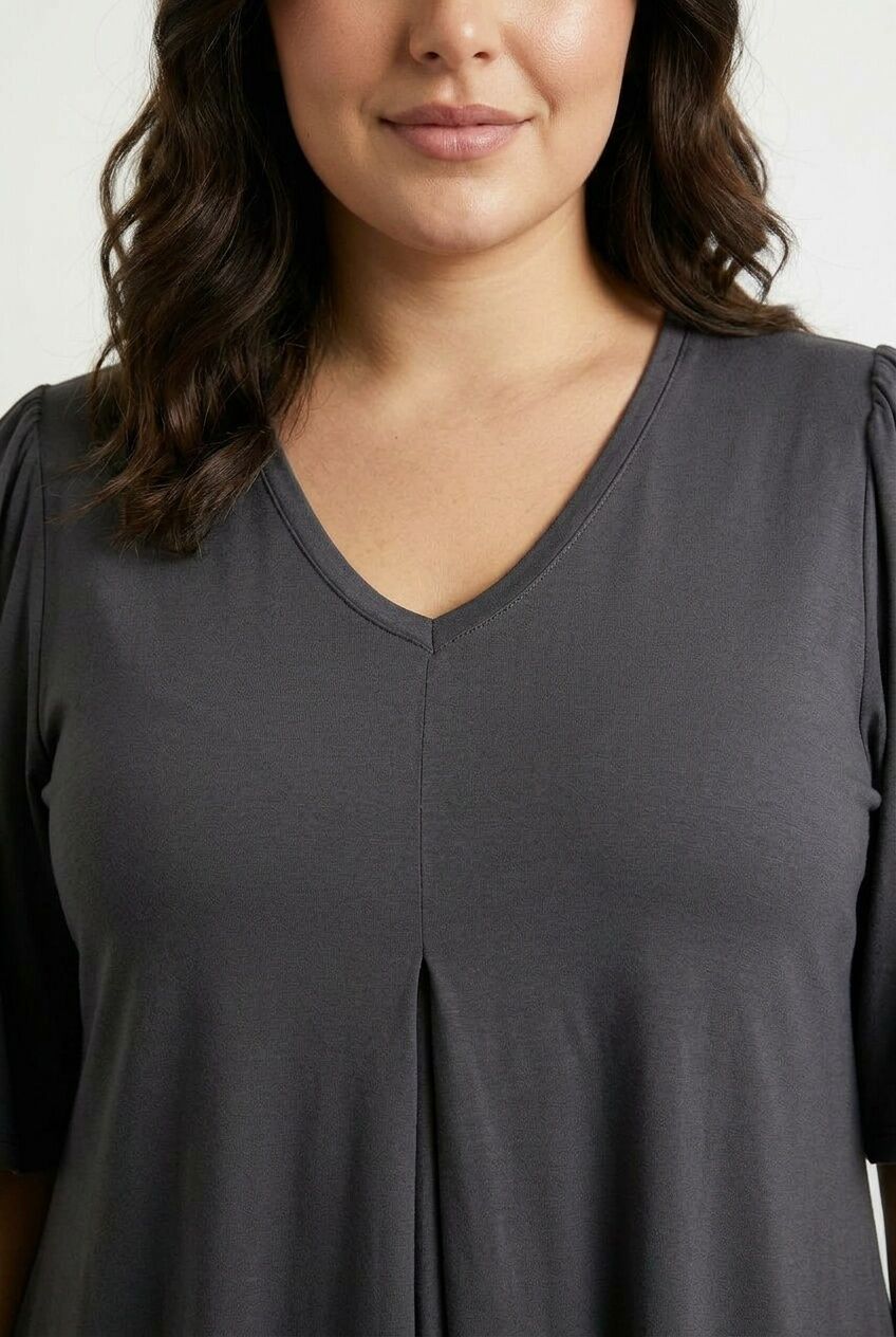Plus Size V-Neck Plain Asymmetrical Cut Stretchy Blouse