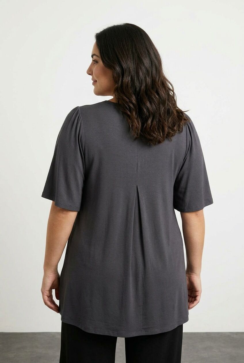 Plus Size V-Neck Plain Asymmetrical Cut Stretchy Blouse