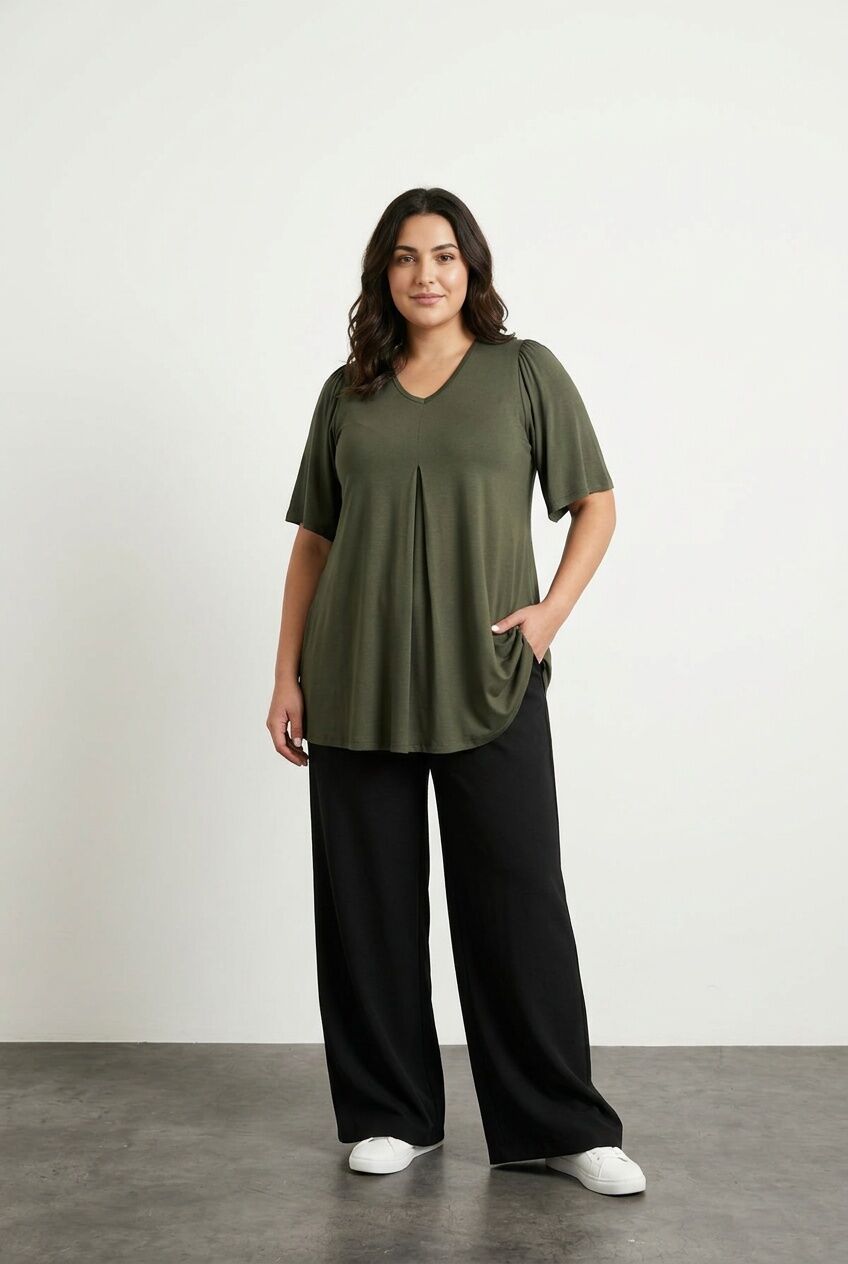 Plus Size V-Neck Plain Asymmetrical Cut Stretchy Blouse