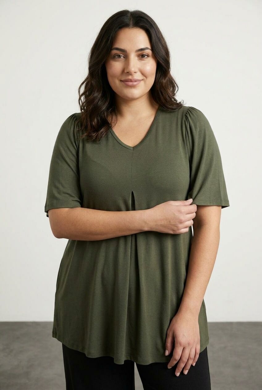 Plus Size V-Neck Plain Asymmetrical Cut Stretchy Blouse
