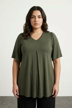 Plus Size V-Neck Plain Asymmetrical Cut Stretchy Blouse