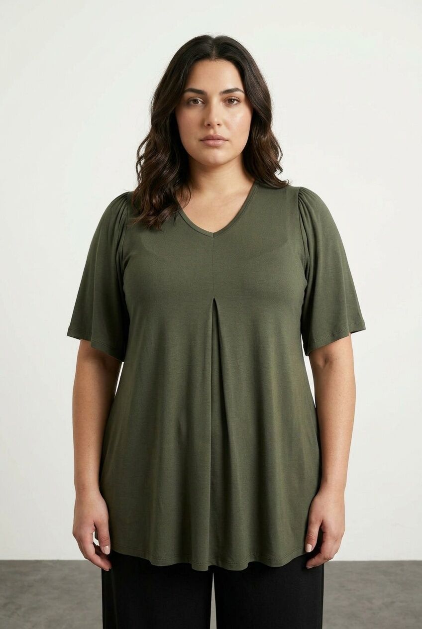 Plus Size V-Neck Plain Asymmetrical Cut Stretchy Blouse