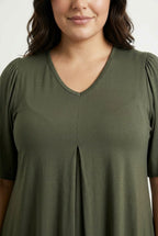 Plus Size V-Neck Plain Asymmetrical Cut Stretchy Blouse