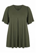 Plus Size V-Neck Plain Asymmetrical Cut Stretchy Blouse