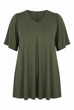 Plus Size V-Neck Plain Asymmetrical Cut Stretchy Blouse
