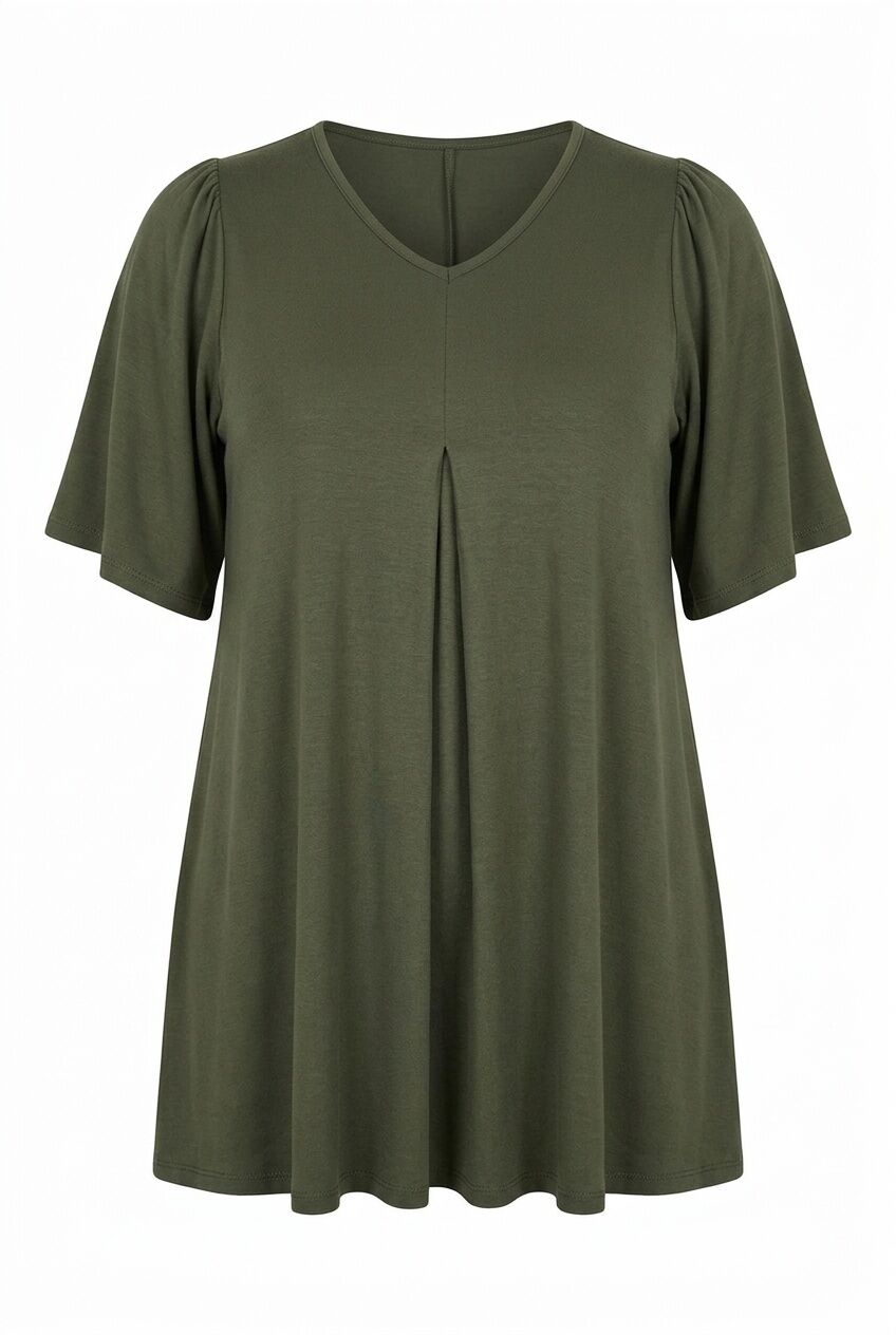 Plus Size V-Neck Plain Asymmetrical Cut Stretchy Blouse