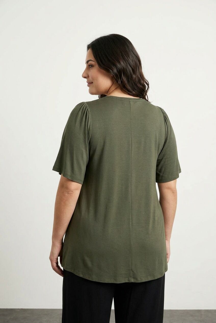 Plus Size V-Neck Plain Asymmetrical Cut Stretchy Blouse