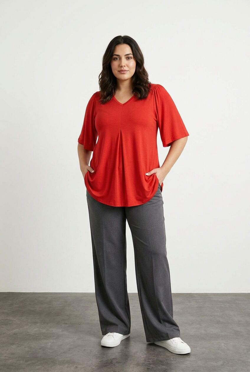 Plus Size V-Neck Plain Asymmetrical Cut Stretchy Blouse