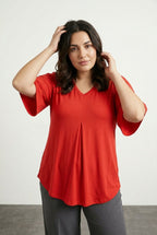 Plus Size V-Neck Plain Asymmetrical Cut Stretchy Blouse