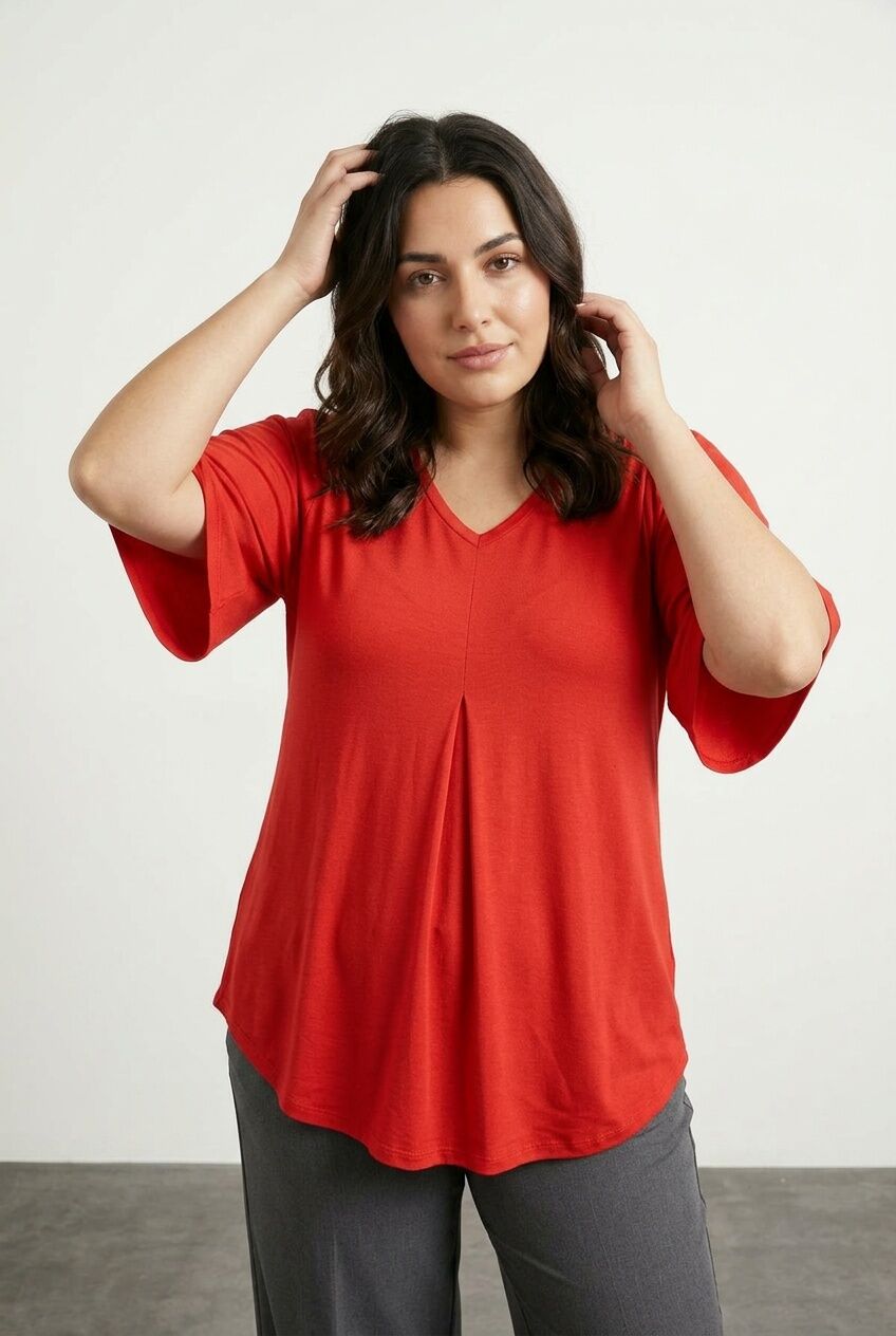 Plus Size V-Neck Plain Asymmetrical Cut Stretchy Blouse
