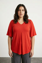 Plus Size V-Neck Plain Asymmetrical Cut Stretchy Blouse