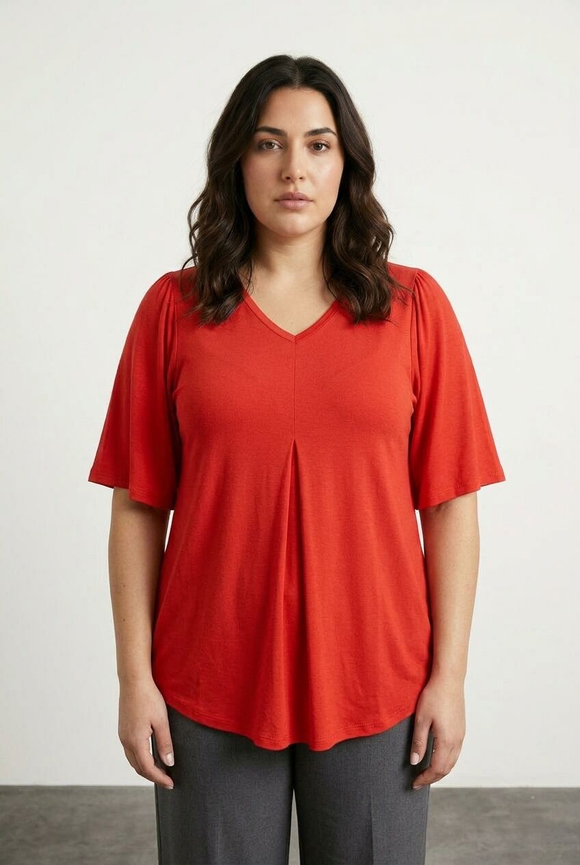 Plus Size V-Neck Plain Asymmetrical Cut Stretchy Blouse