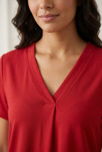 Plus Size V-Neck Plain Asymmetrical Cut Stretchy Blouse