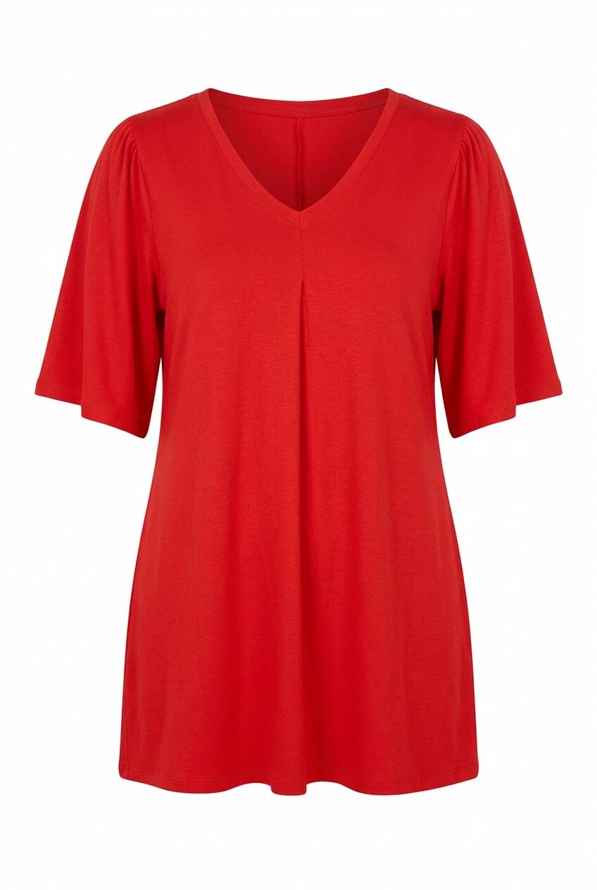 Plus Size V-Neck Plain Asymmetrical Cut Stretchy Blouse