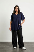 Plus Size V-Neck Plain Asymmetrical Cut Stretchy Blouse
