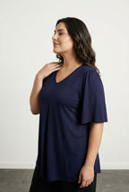 Plus Size V-Neck Plain Asymmetrical Cut Stretchy Blouse