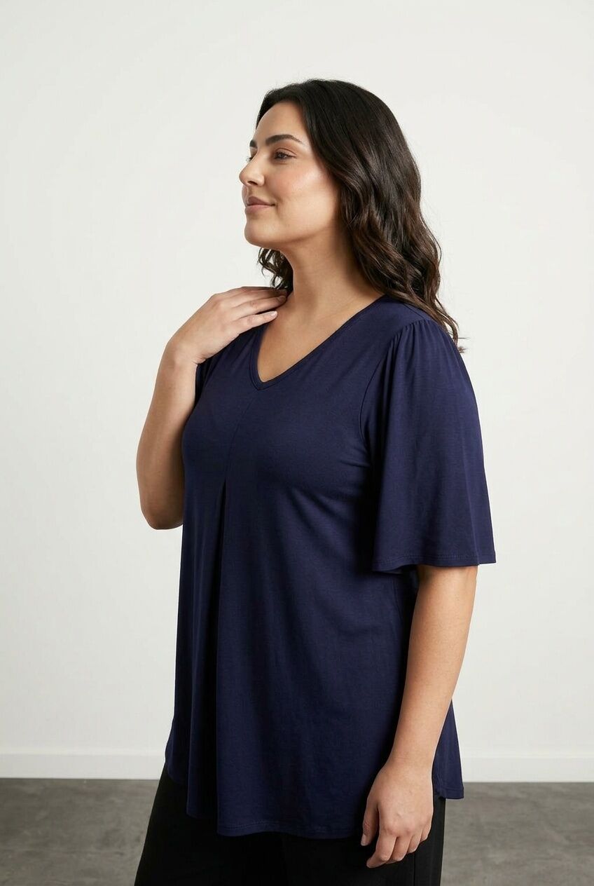 Plus Size V-Neck Plain Asymmetrical Cut Stretchy Blouse