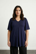 Plus Size V-Neck Plain Asymmetrical Cut Stretchy Blouse
