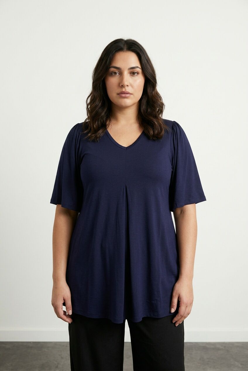 Plus Size V-Neck Plain Asymmetrical Cut Stretchy Blouse